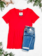 IN STOCK Sarah Ruffle Short Sleeve - Red FINAL SALE