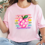 Wholesale Teacher Watercolor Apple Graphic Tee - Soft Pink