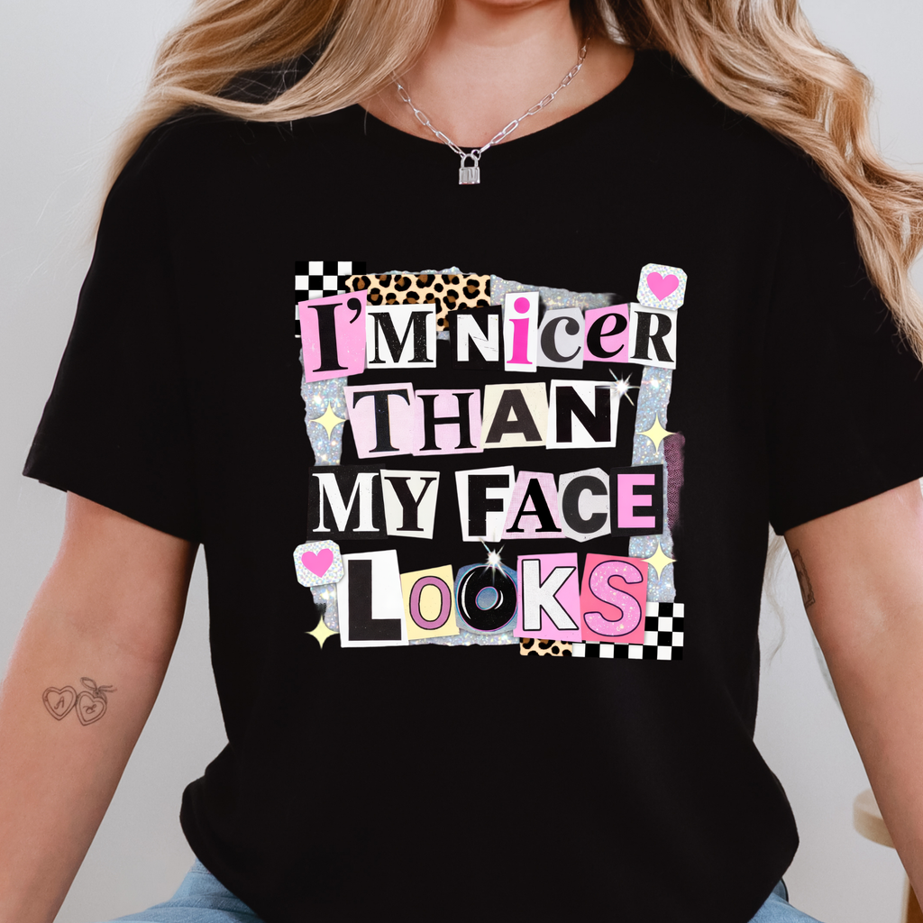 Wholesale I'm Nicer Than My Face Graphic Tee - Black Tee