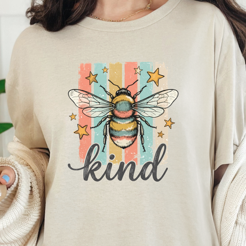 Wholesale Bee Kind Striped Graphic Tee - Natural Tee