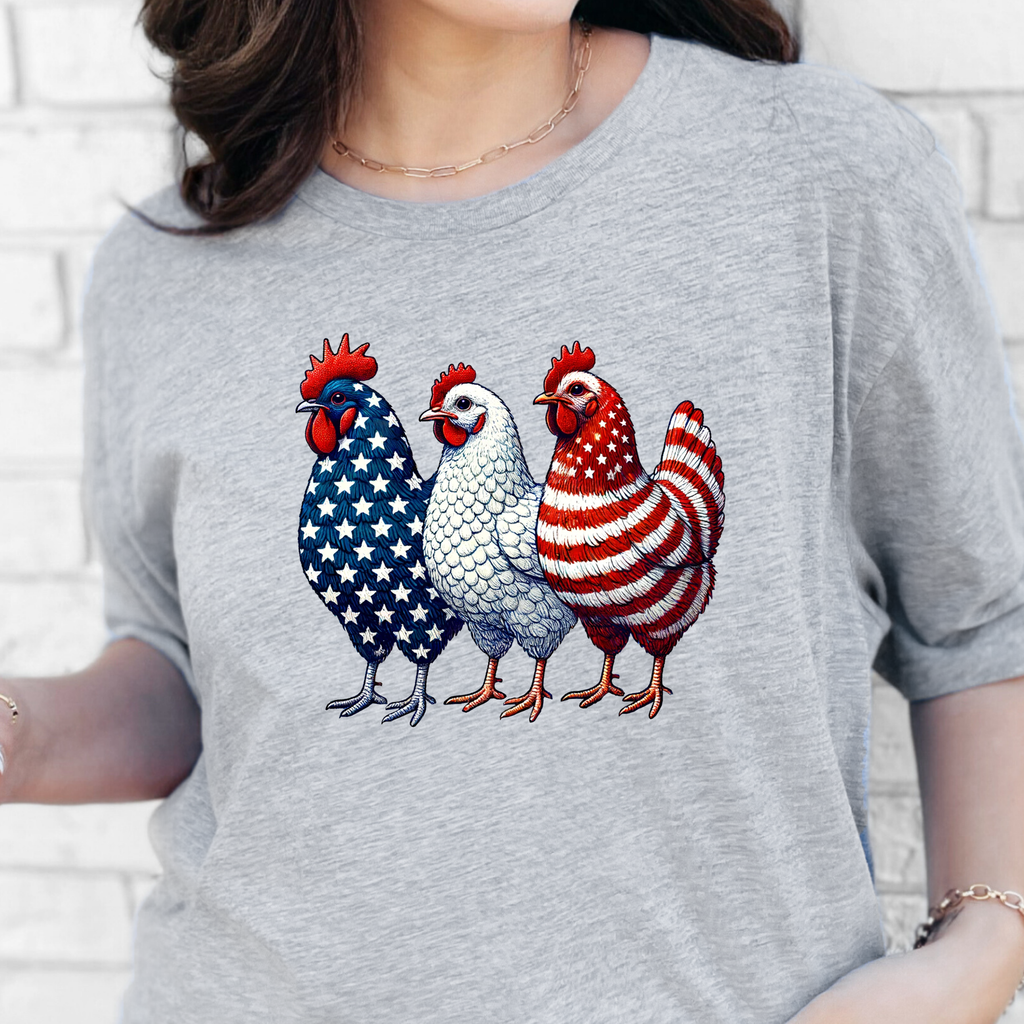 Wholesale Patriotic Chickens Graphic Tee - Grey Tee
