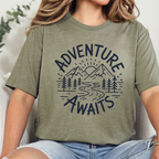 Wholesale Adventure Awaits Graphic Tee - Heather Olive