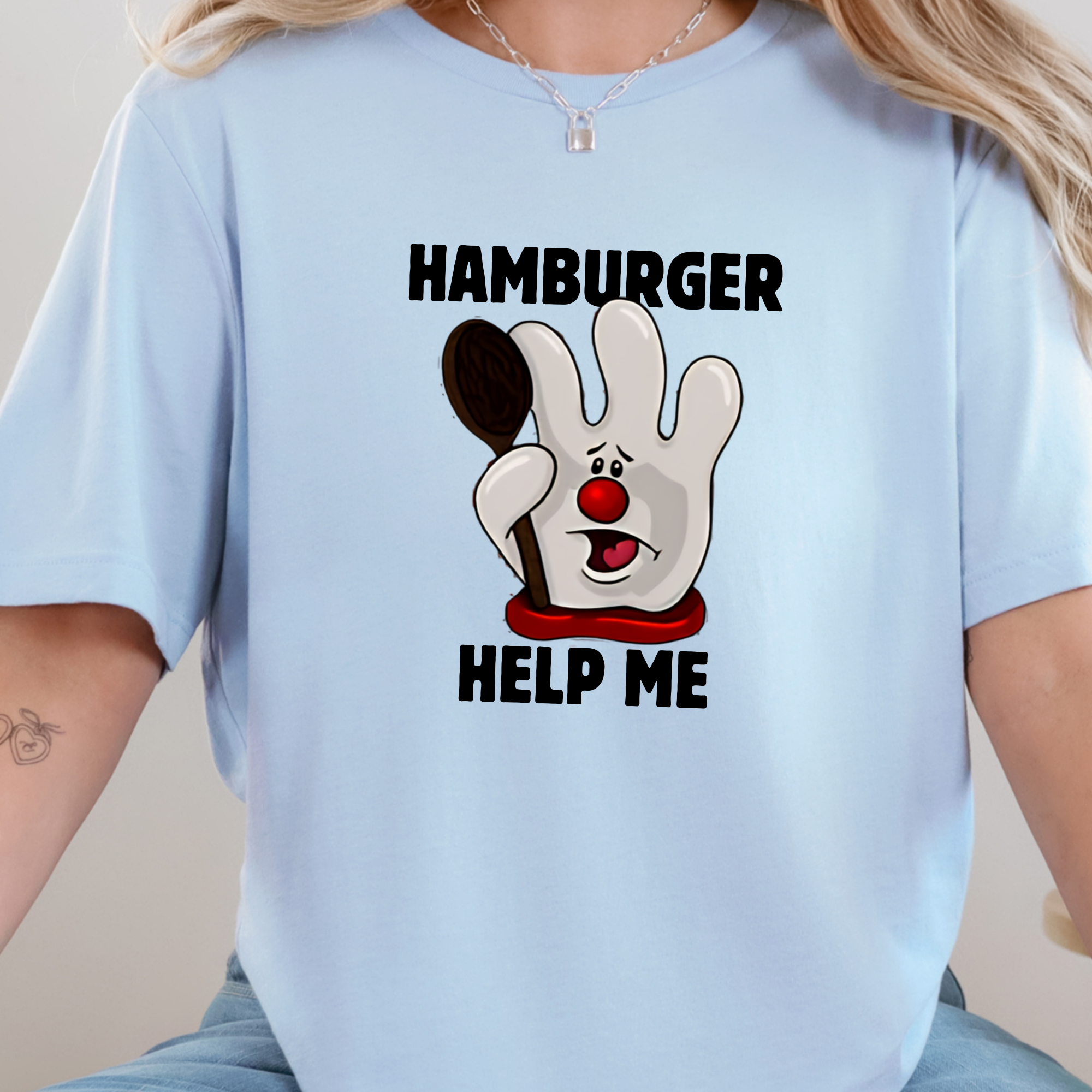 Wholesale Hamburger Help Me Graphic Tee - Baby Blue