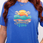 Wholesale Summer Vibes Sunset Graphic Tee - Heather True Royal