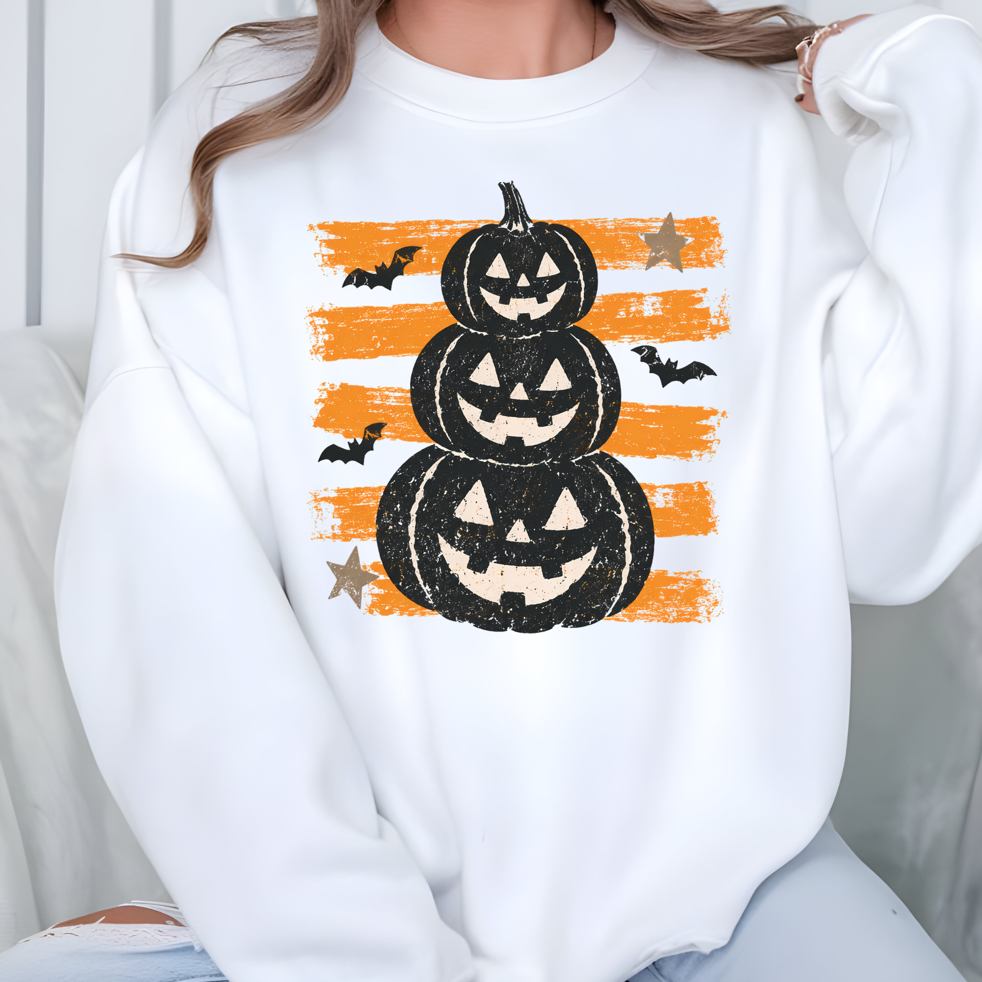 Wholesale Retro Vintage Halloween Pumpkin Graphic Sweatshirt - White