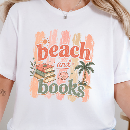 Wholesale Beach and Books Graphic Tee - White