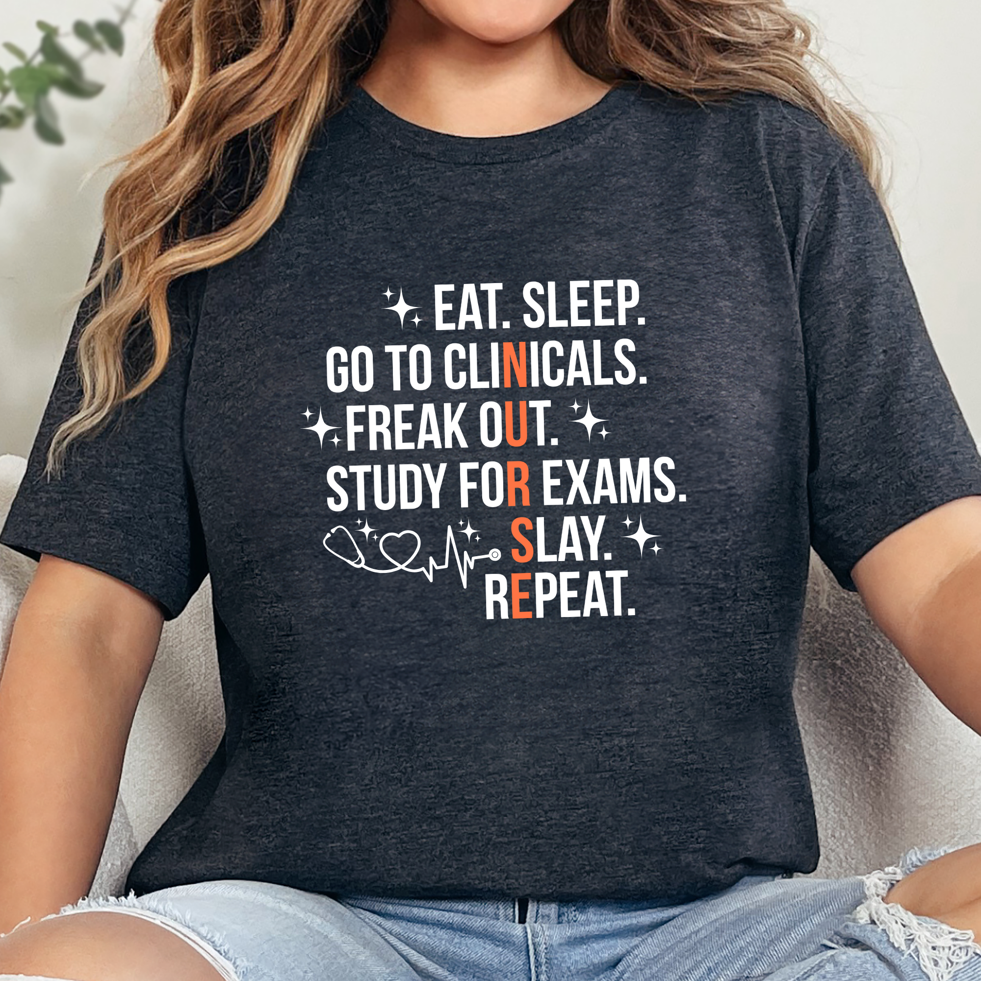 Wholesale Eat Sleep Go To Clinicals Graphic Tee - Dark Grey Heather Tee