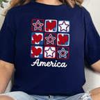 Wholesale Patriotic Quilt Stars Hearts Graphic Tee - Navy Tee