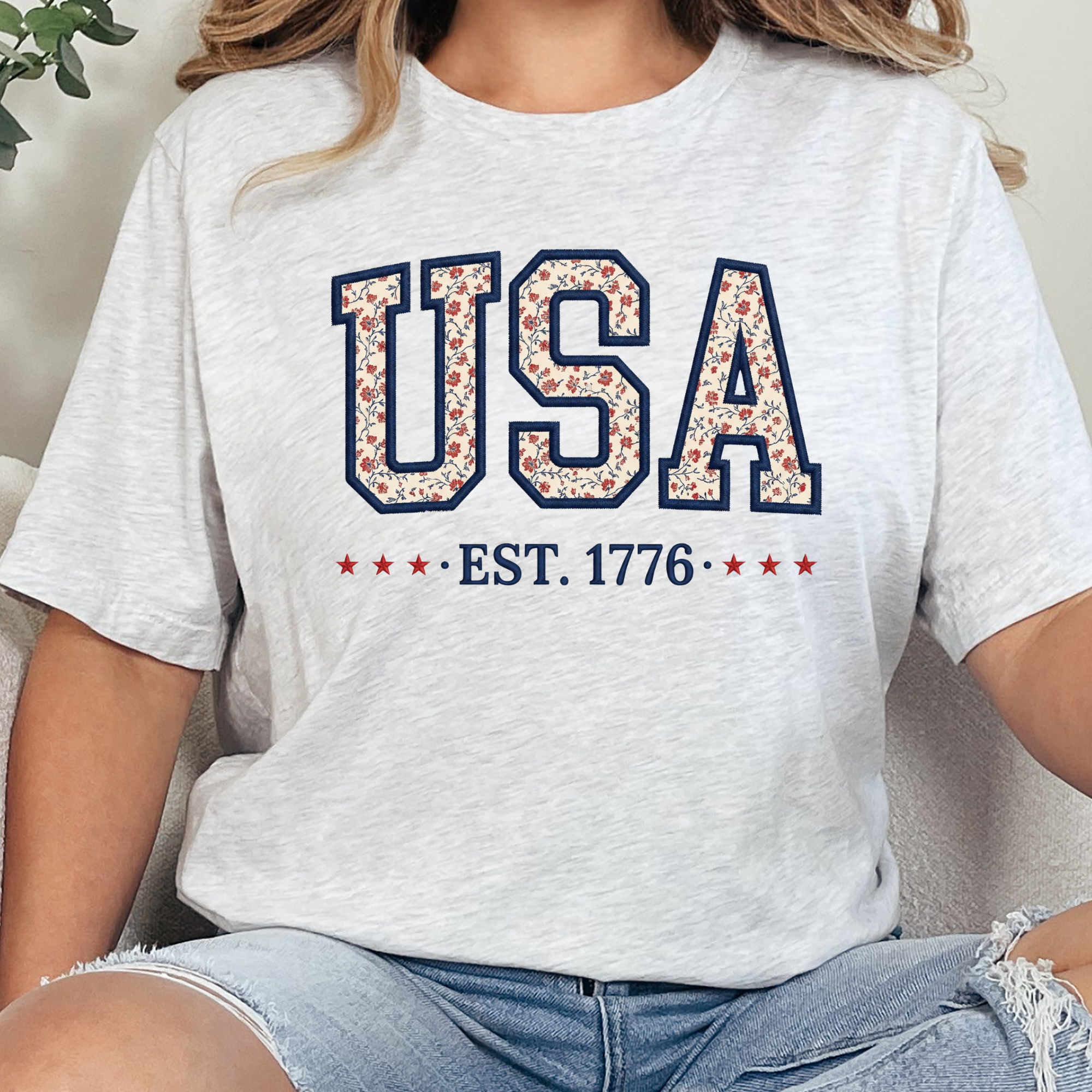 Wholesale Floral USA Graphic Tee - Ash Tee