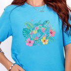 Wholesale Floral Sea Turtle Graphic Tee - Heather Aqua Tee