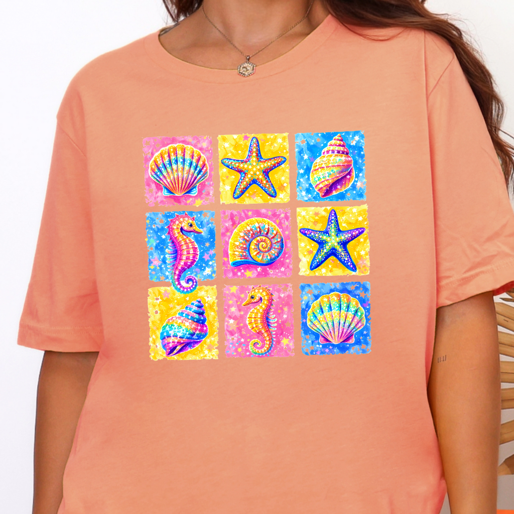 Wholesale Preppy Summer Grid Graphic Tee - Sunset