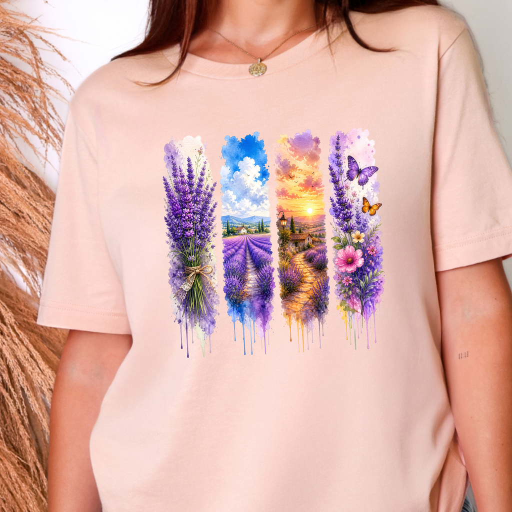 Wholesale Watercolor Summer Purple Graphic Tee - Peach