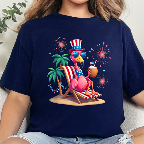 Wholesale Beach Flamingo Graphic Tee - Navy Tee