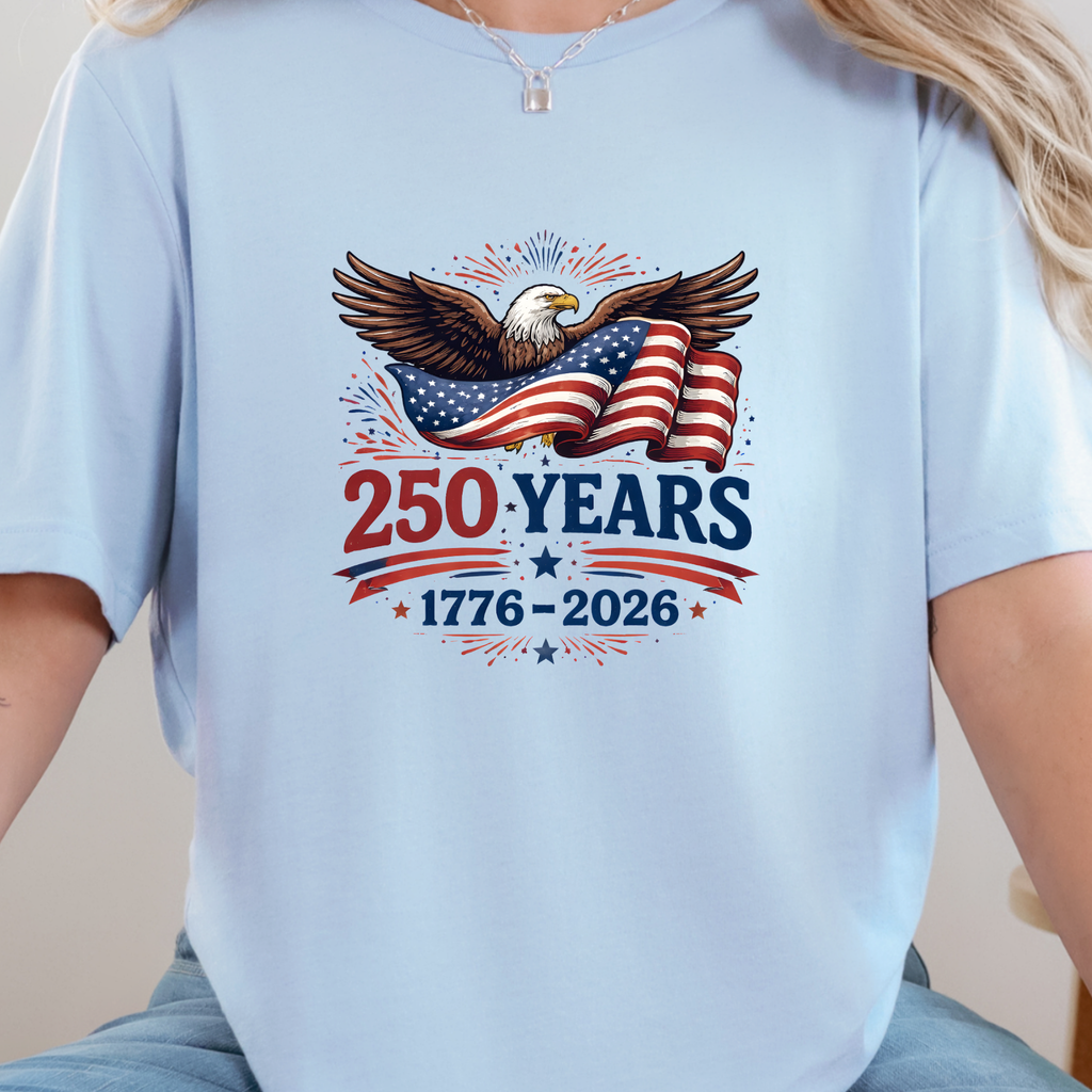 Wholesale Bald Eagle 250 Years Graphic Tee - Baby Blue Tee