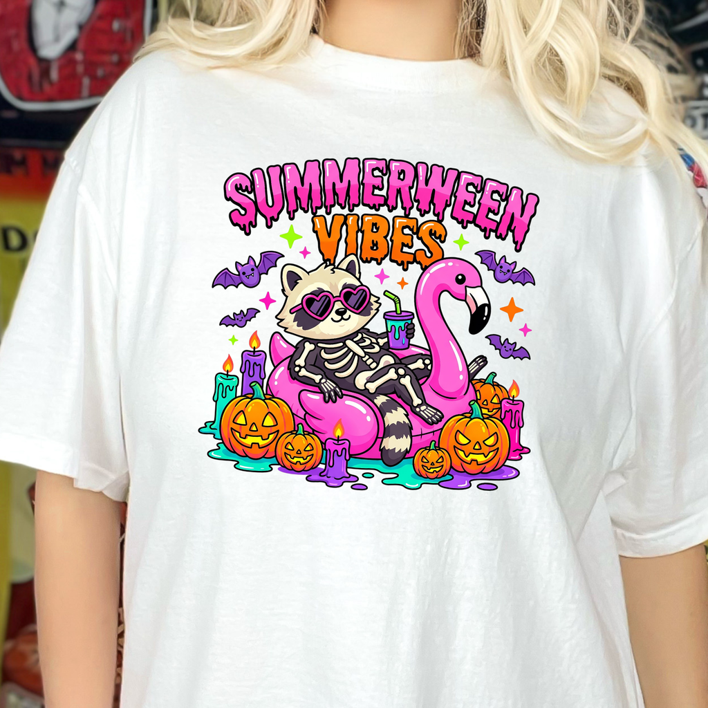 Wholesale Summerween Vibes Raccoon Graphic Tee - White
