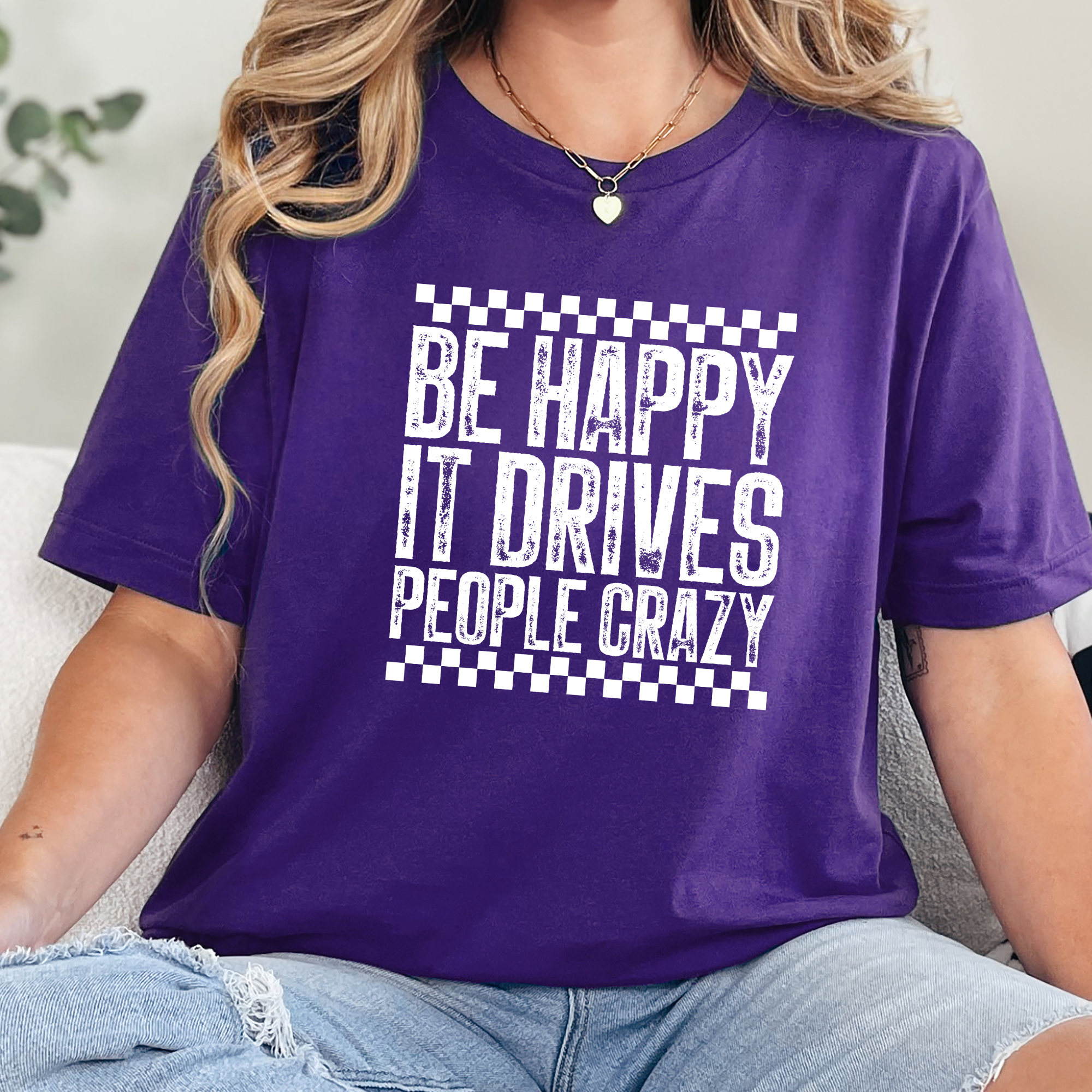 Wholesale Happy Drives People Crazy Graphic Tee - Team Purple