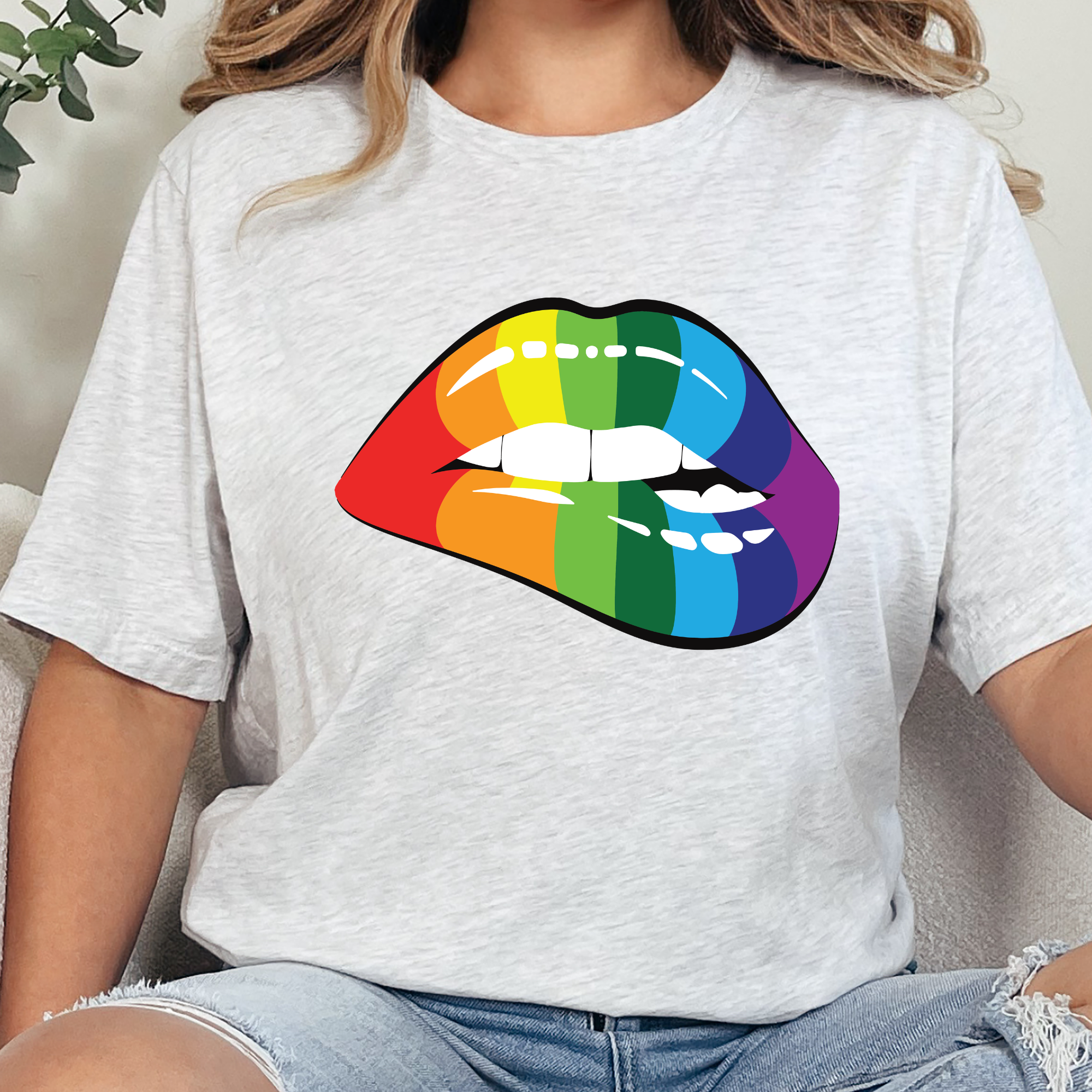 Wholesale Rainbow Lips Graphic Tee - Ash Tee
