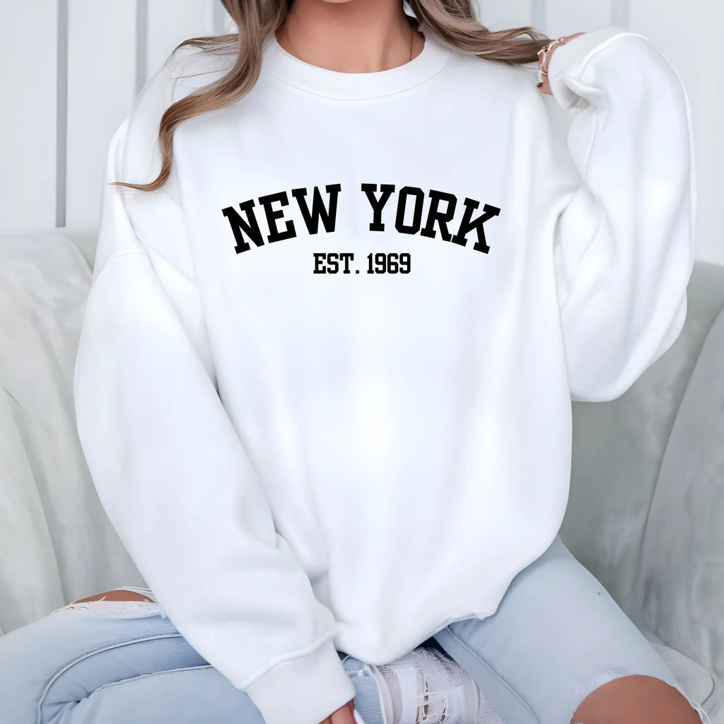 Wholesale Custom New York Est. Sweatshirt - White Sweatshirt