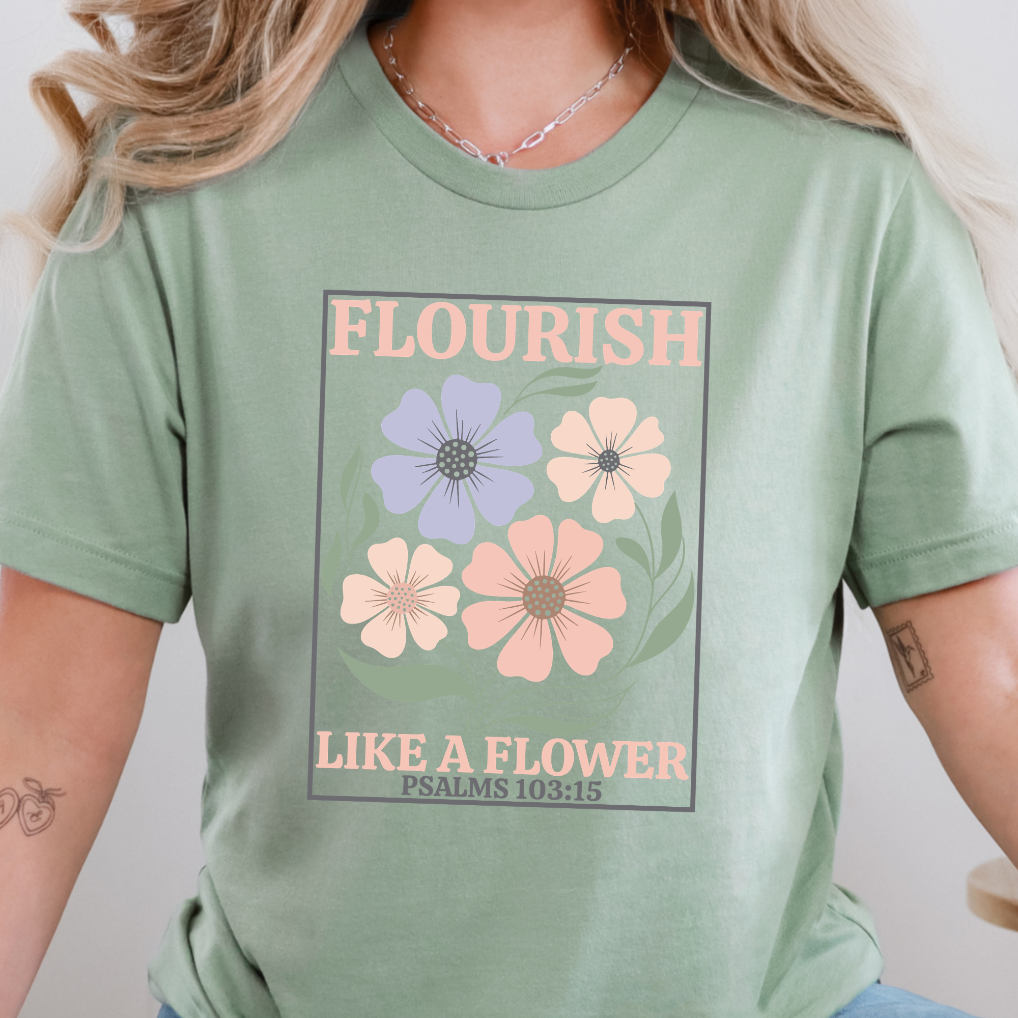 Wholesale Flourish Like a Flower Graphic Tee - Sage Tee