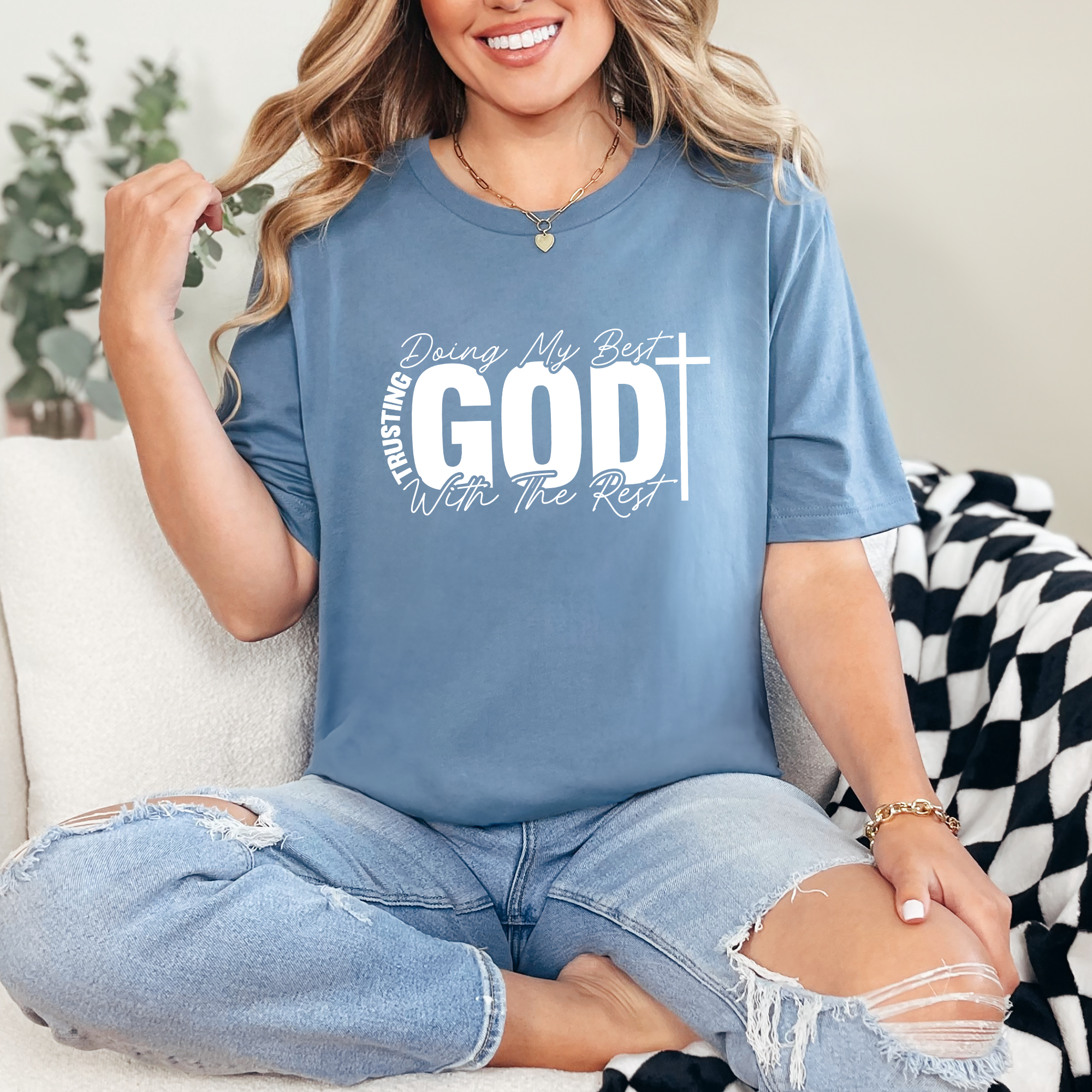 Wholesale Trusting God With the Rest Graphic Tee - Steel Blue Tee