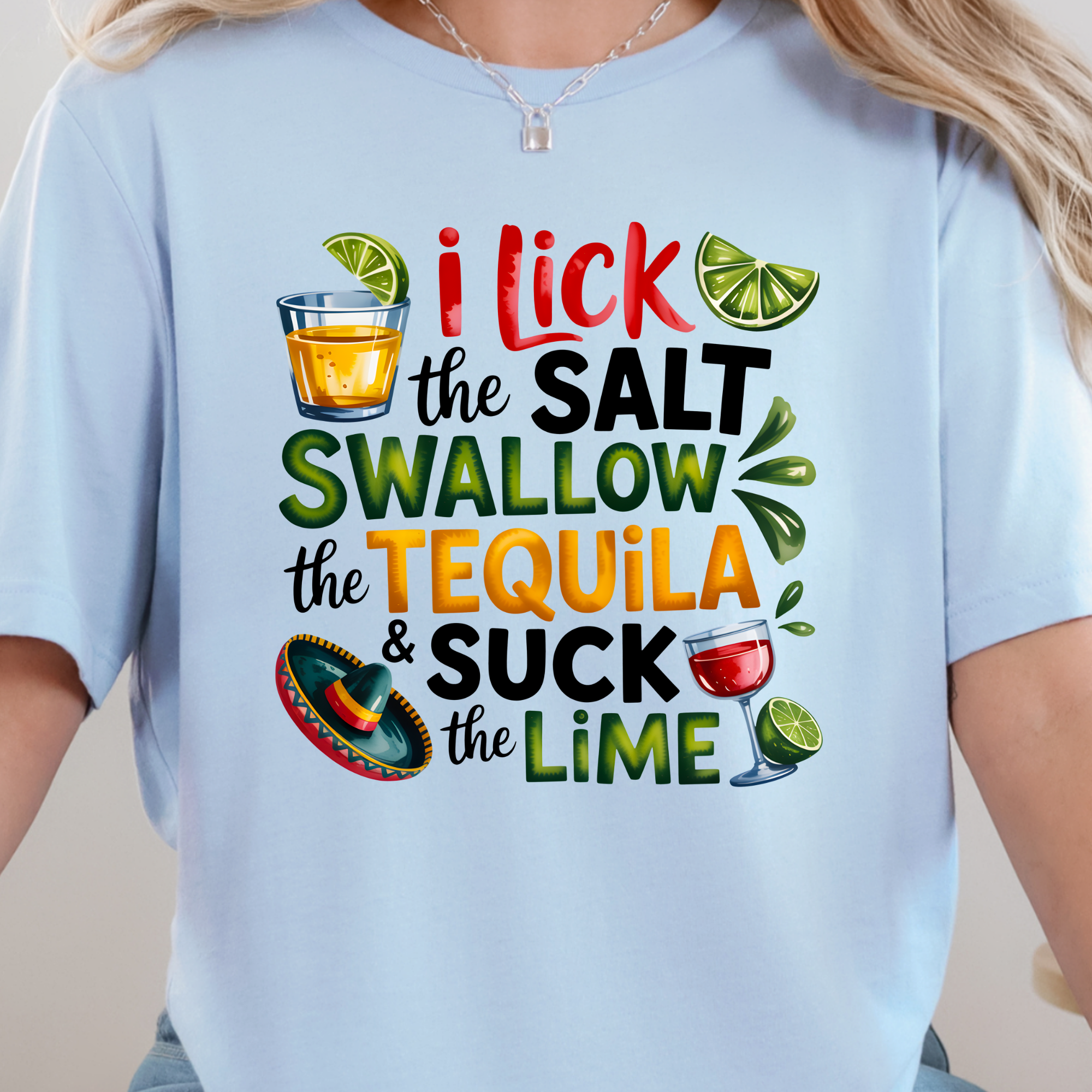 Wholesale Lick the Salt Graphic Tee - Baby Blue Tee