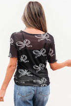 Maddie Bow Mesh Short Sleeve Top