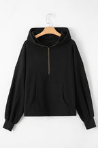 Kate Fleece Lined Half Zipper Kangaroo Pockets Loose Hoodie