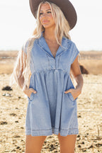 Laney Lapel Neck High Waist Denim Babydoll Dress