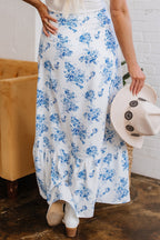Salma Boho Floral High Waist Ruffle Split Maxi Skirt