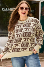 Magnolia Horseshoe Print Checkered PLUS Sweater