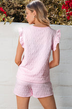 Ocean Bow Jacquard Ruffle Sleeve Short 2pcs Outfit