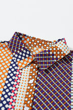 Brown Dot Print Long Sleeve Button Down Shift PLUS Shirt