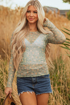 Amber Vintage Floral Mesh Long Sleeve Top