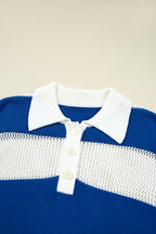 Genevieve Stripe Collar Eyelet Crochet Knitted Sweater