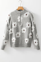 Maria Floral Half Zip Drop Shoulder Sweater