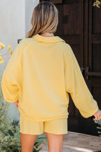 Kylie Button Collar Drop Shoulder Pullover and Shorts 2pcs Outfit