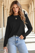 Judith Solid Exposed Seam Long Sleeve Top