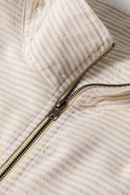 Khaki Stripe Mix Half Zip French Terry Plus Size Sweatshirt