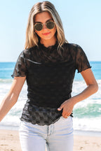 Megan Sheer Mesh Mock Neck Lettuce Top