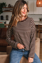Ember Stripe Ribbed Cropped Crew Neck Top