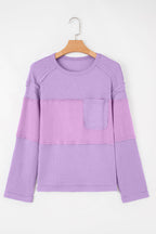 Sawyer Contrast Textured Patchwork Long Sleeve Top