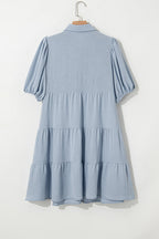 Arya Shirt Collar Button Up Puff Sleeve Tiered Dress