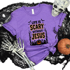 Wholesale Life Is Scary without Jesus Graphic Tee - Heather Team Purple