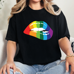 Wholesale Rainbow Lips Graphic Tee - Black Tee
