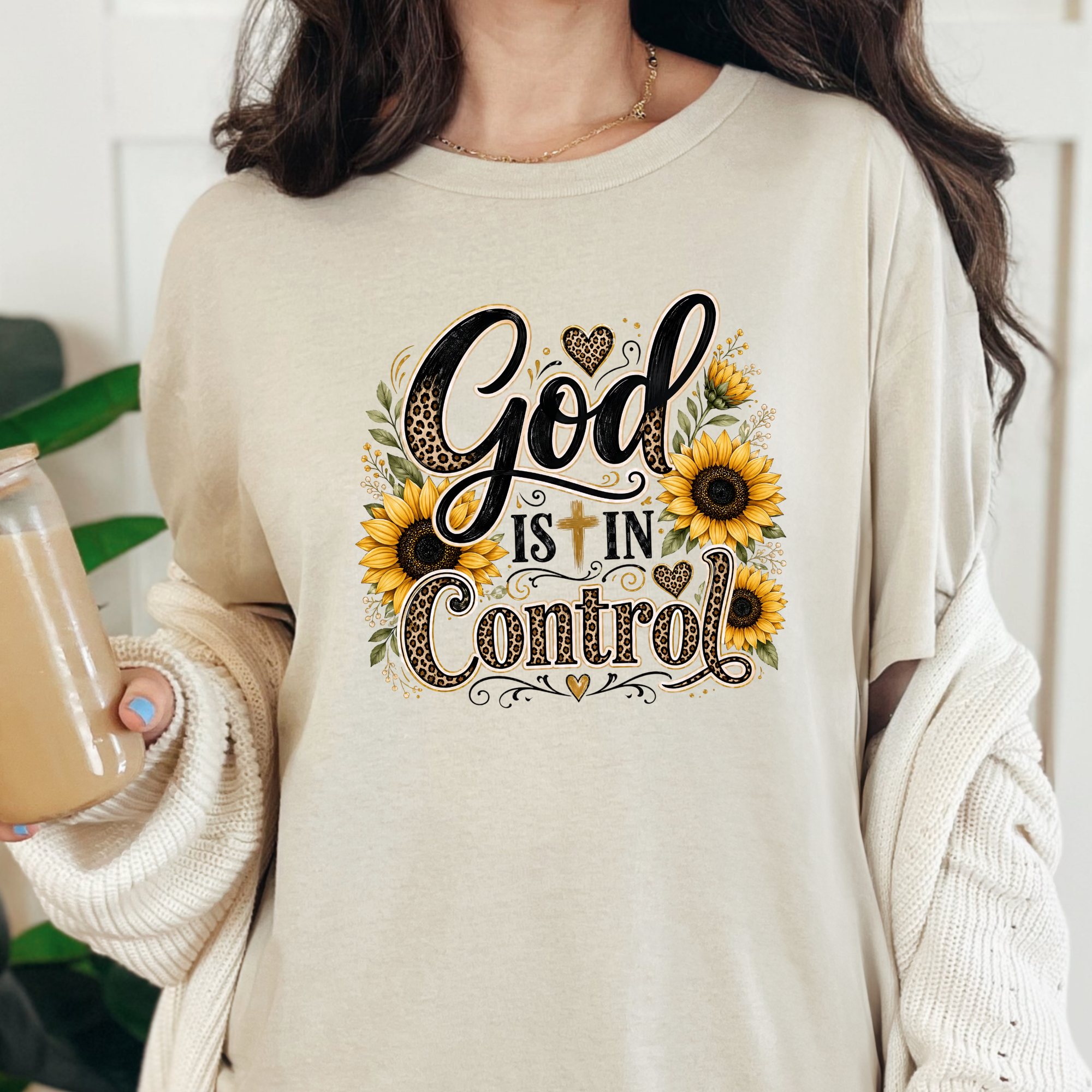 Wholesale God Is In Control Graphic Tee - Natural