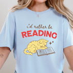 Wholesale I'd Rather Be Reading Cat Graphic Tee - Baby Blue