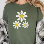 Wholesale Three Daisies Graphic Tee - Military Green Tee