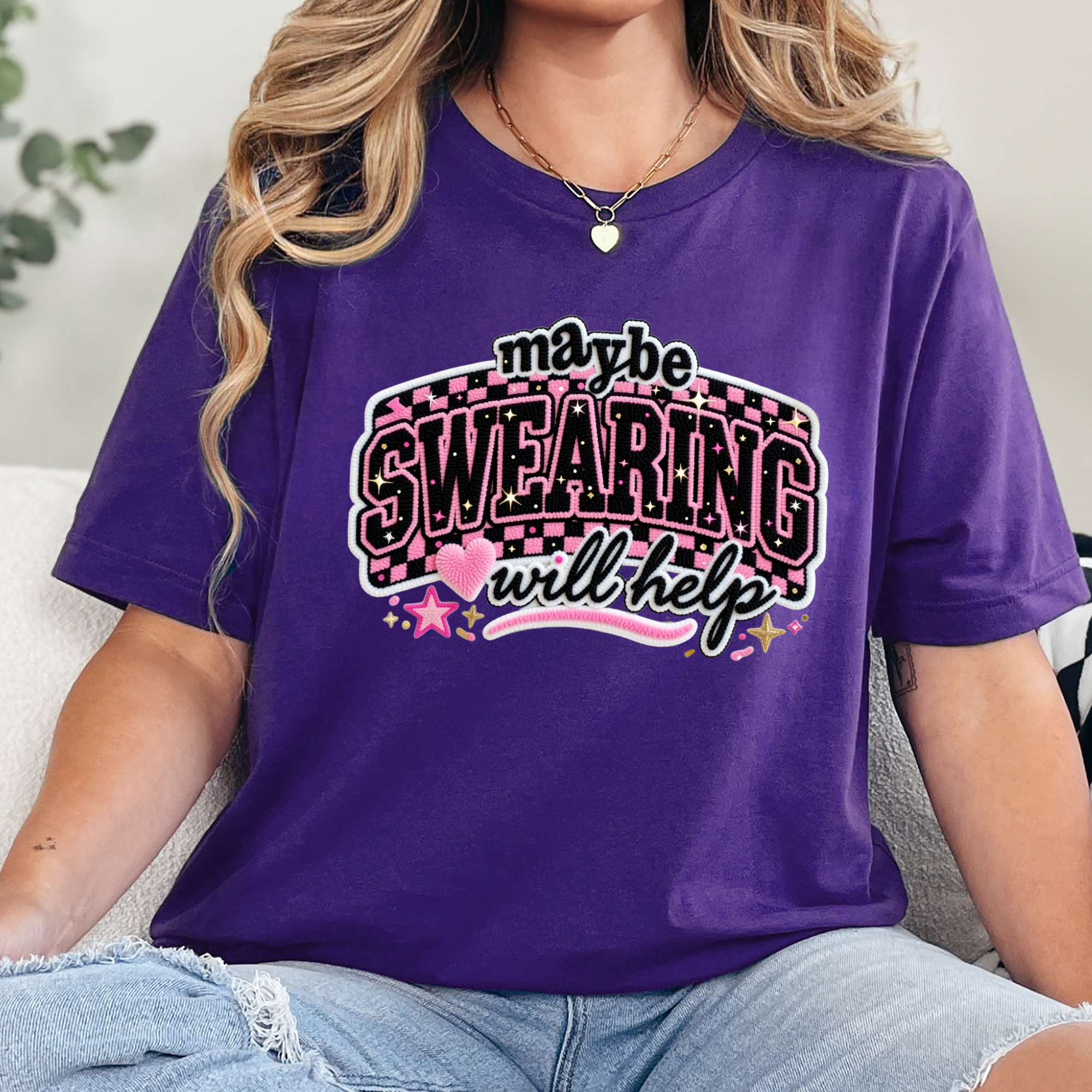 Wholesale Maybe Swearing Will Help Graphic Tee - Team Purple Tee