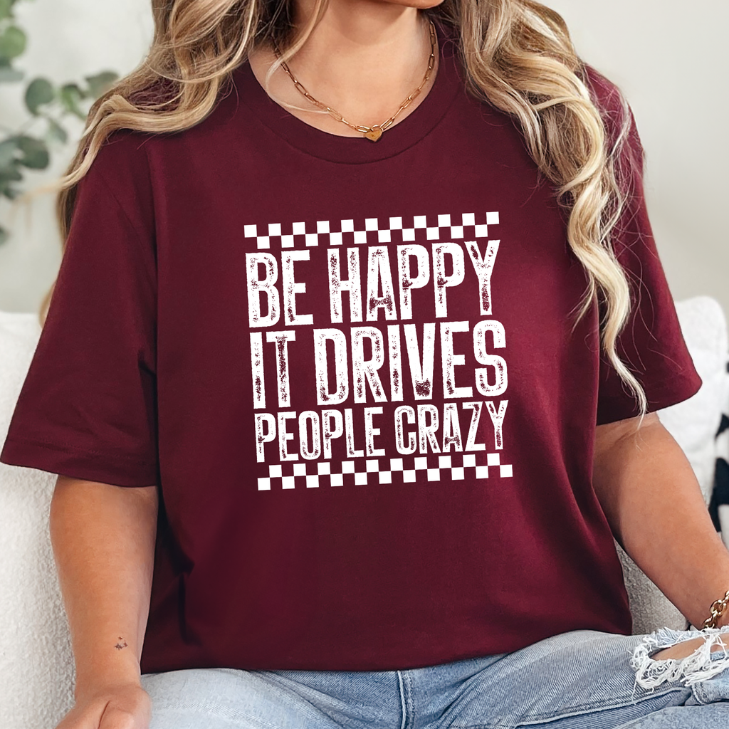 Wholesale Happy Drives People Crazy Graphic Tee- Maroon