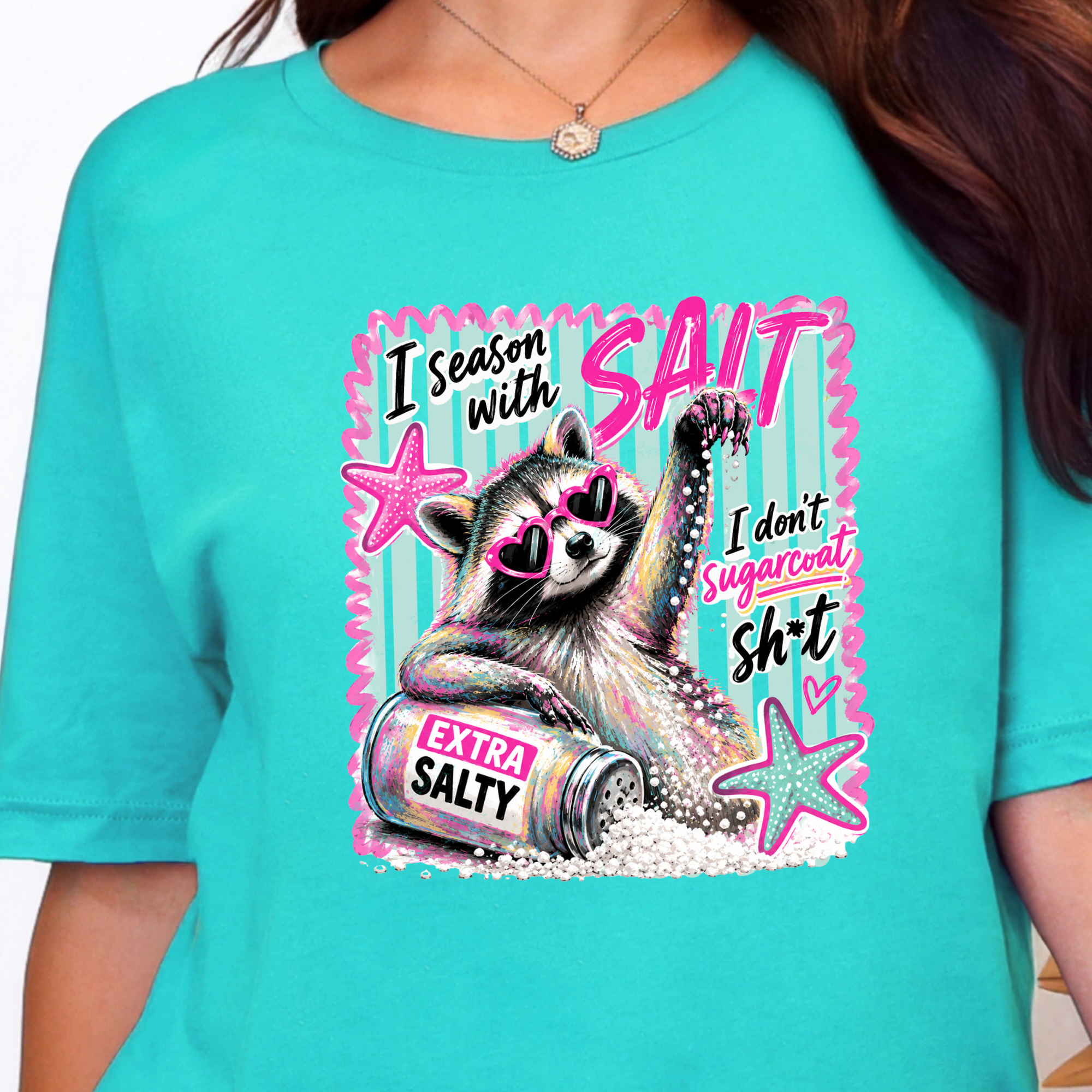 Wholesale Season with Salt Raccoon Graphic Tee - Heather Sea Green